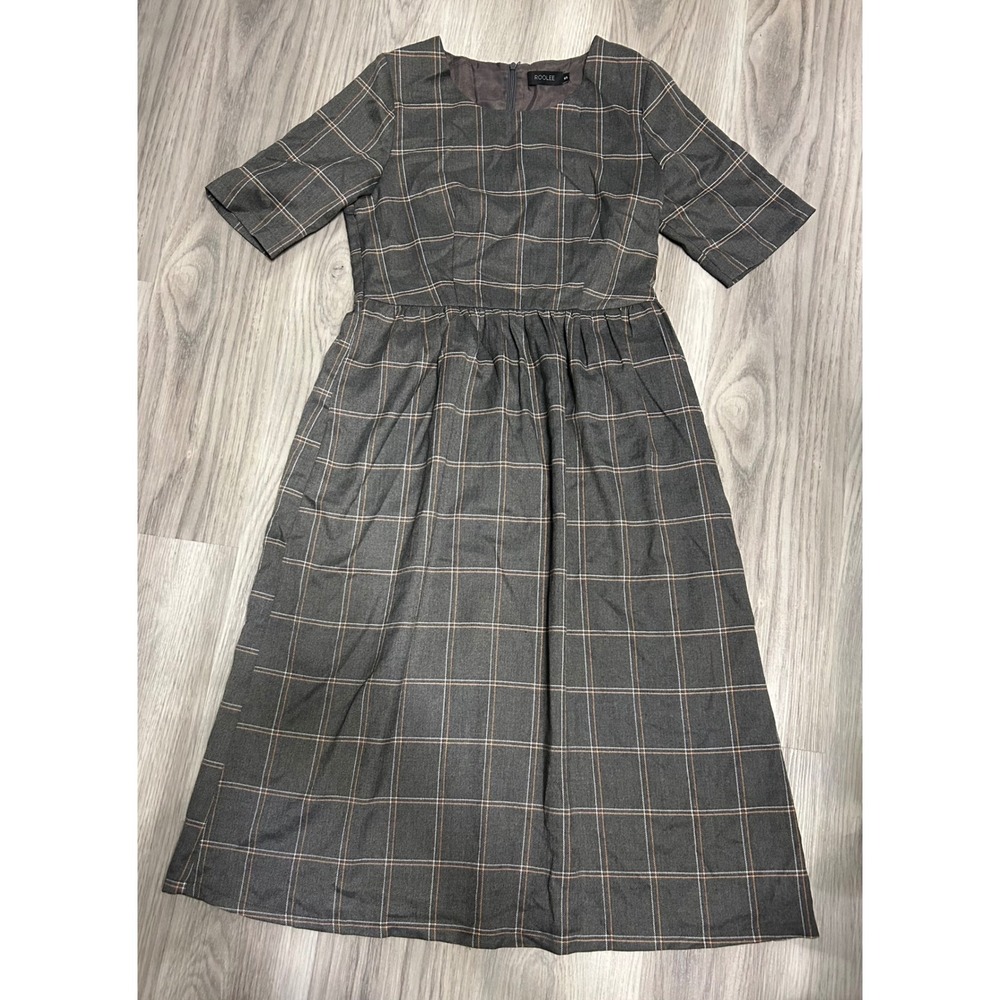 ROOLEE Plaid Fit and Flare Dress Size S Square Neck grannycore‎ A-Line